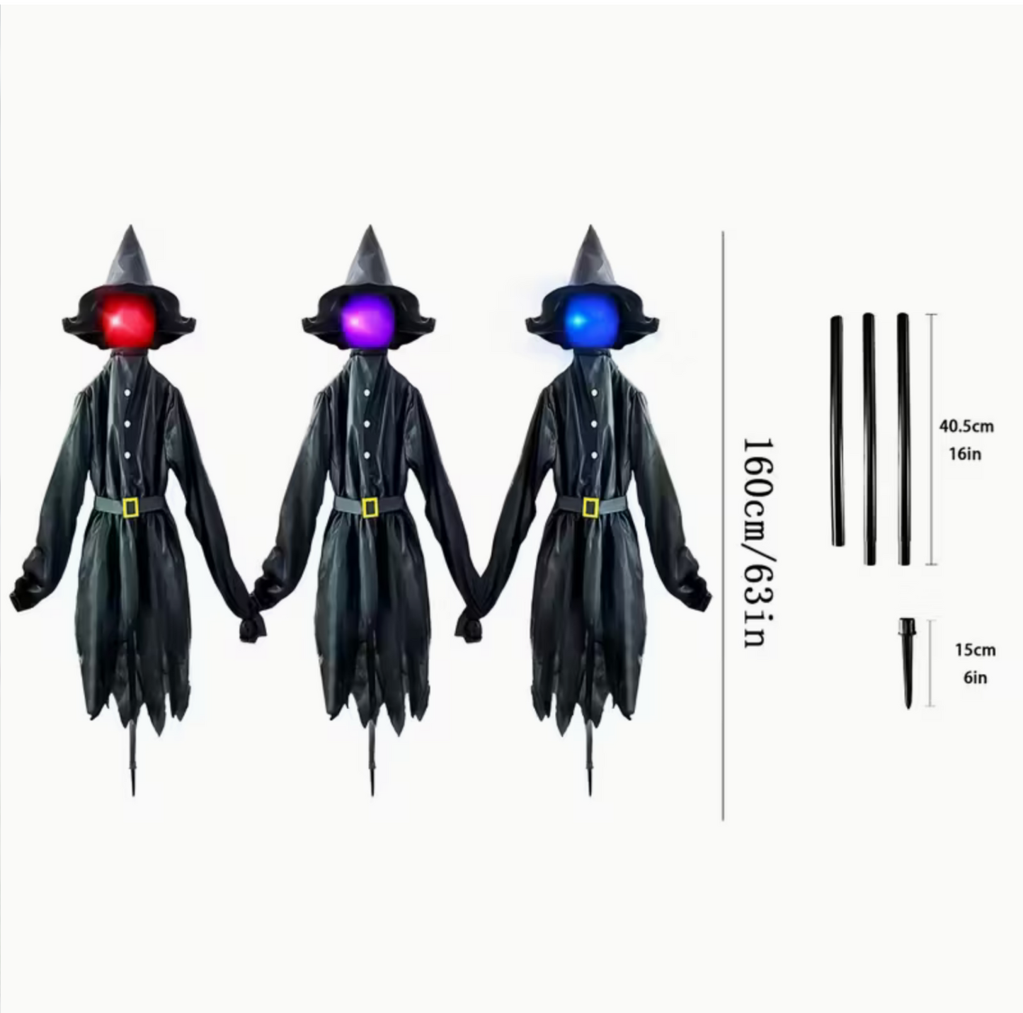 Set of 3 Halloween Witch Decorations – Voice-Activated, Glowing & Sounding | Indoor & Outdoor Props