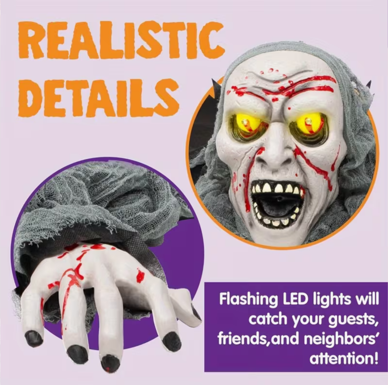 Light-Up Zombie Groundbreaker Halloween Decoration with Bloodstains & Eerie Sounds