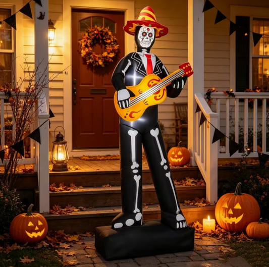 7.3-Foot Halloween Inflatable Guitar-Playing Skeleton Outdoor Decoration