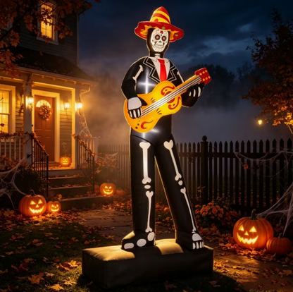 7.3-Foot Halloween Inflatable Guitar-Playing Skeleton Outdoor Decoration