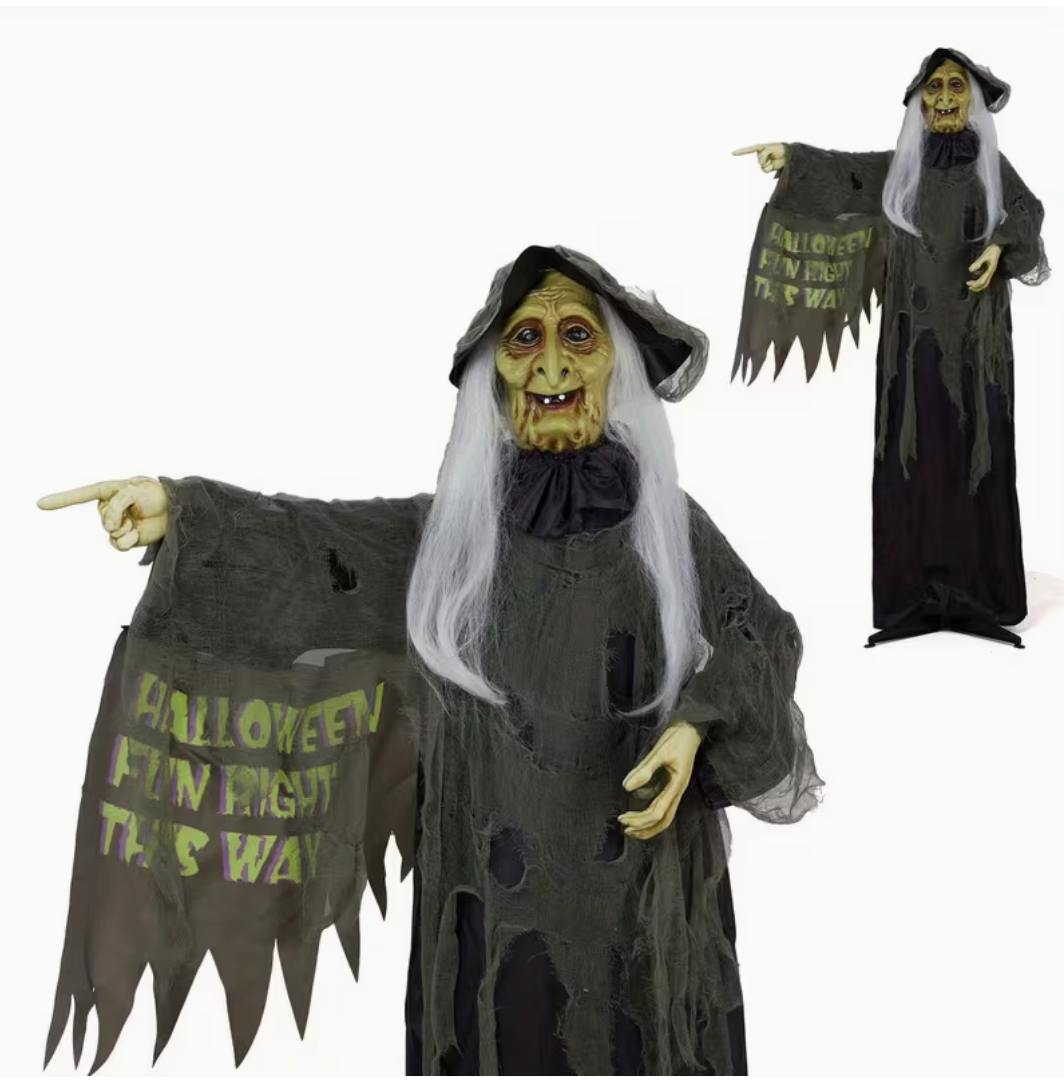 6FT Animatronic Halloween Witch with Glowing Red Eyes & Scary Sounds