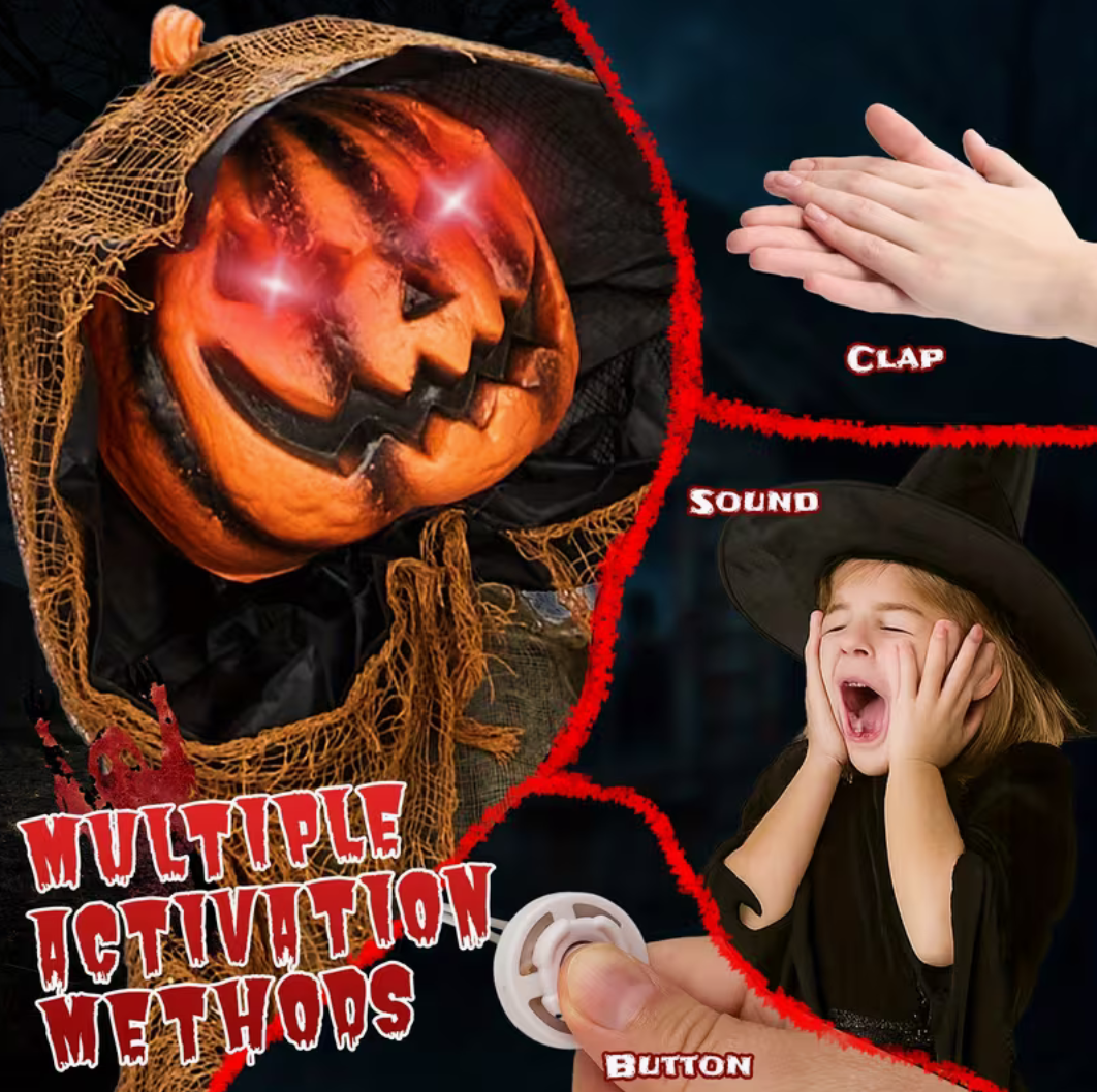 5.8ft Tall Halloween Pumpkin with Red Glowing Eyes – Spooky Animated Outdoor Decoration