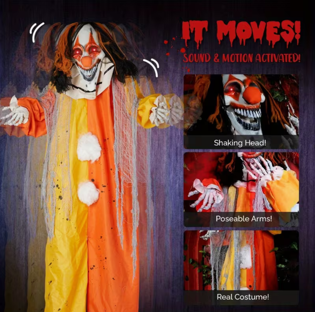 8.2ft Animated Screaming Clown Halloween Decoration – Life-Size Haunted Yard Prop