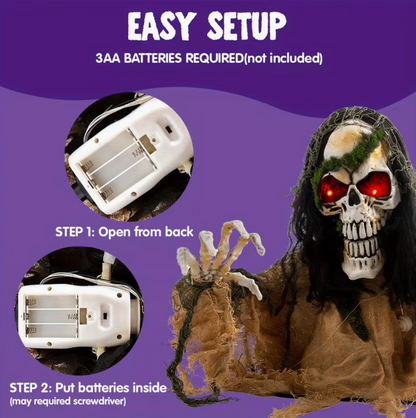 Animated Zombie Groundbreaker Halloween Prop – Light-Up Skeleton with Glowing Eyes & Creepy Sound
