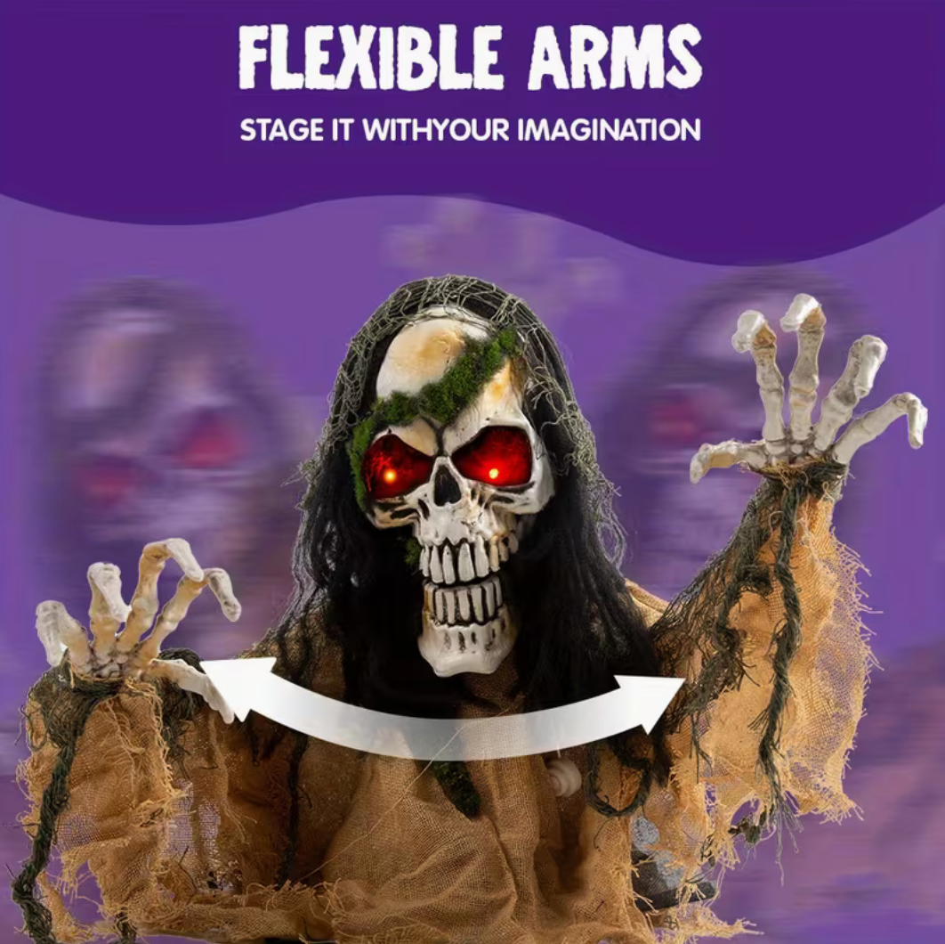 Animated Zombie Groundbreaker Halloween Prop – Light-Up Skeleton with Glowing Eyes & Creepy Sound