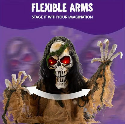 Animated Zombie Groundbreaker Halloween Prop – Light-Up Skeleton with Glowing Eyes & Creepy Sound