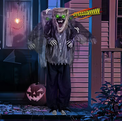 7ft Sound-Activated Animatronic Werewolf – Moving Arms, Glowing Eyes & Howling Halloween Prop