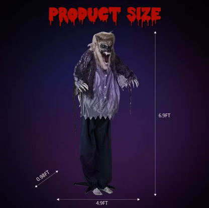 7ft Sound-Activated Animatronic Werewolf – Moving Arms, Glowing Eyes & Howling Halloween Prop