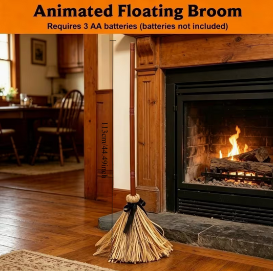Touch-Activated Floating Witch Broom – Dancing Halloween Decoration with Cackling Sound