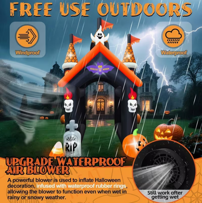 12-Foot Halloween Inflatable Archway with Ghost, Pumpkin & LED Lighting