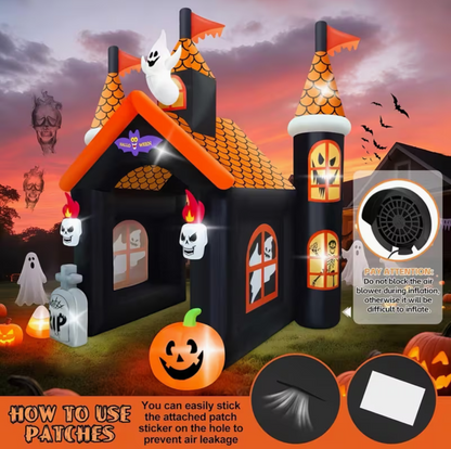 12-Foot Halloween Inflatable Archway with Ghost, Pumpkin & LED Lighting