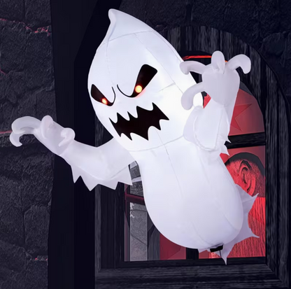 4.5-Foot Halloween Inflatable Ghost Breaking Through Window with LED Lighting