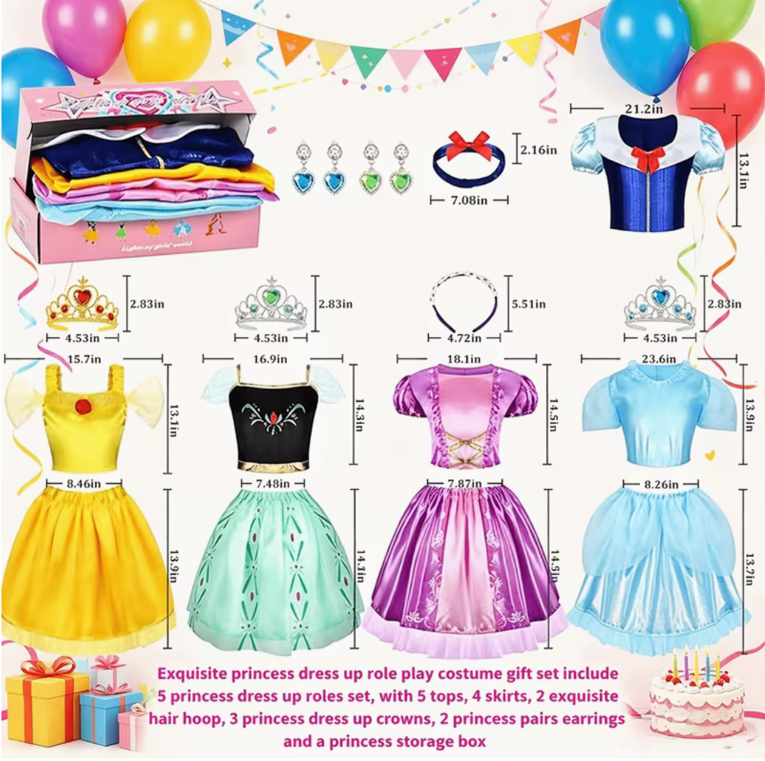 14-Piece Princess Dress Up Costume Gift Set for Toddler Girls