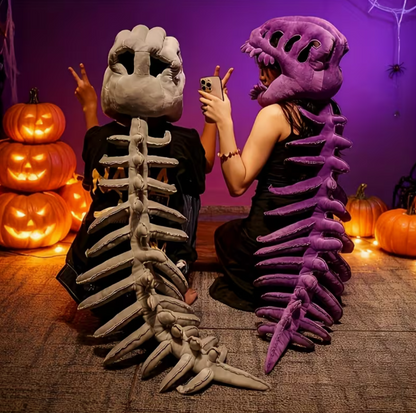 Halloween Dinosaur Skeleton Onesie Costume with Plush Spine & Skull Headband