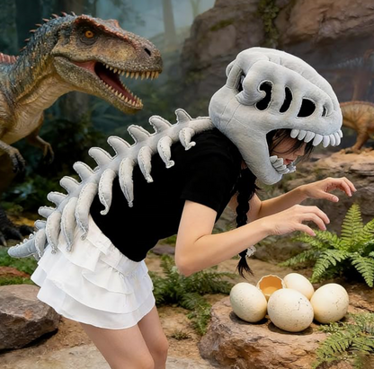 Halloween Dinosaur Skeleton Onesie Costume with Plush Spine & Skull Headband