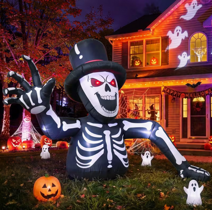10FT Inflatable Skeleton with Glowing Red Eyes & Built-In LEDs