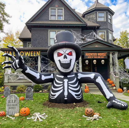 10FT Inflatable Skeleton with Glowing Red Eyes & Built-In LEDs