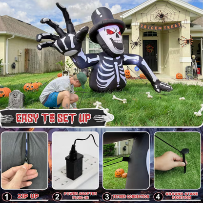 10FT Inflatable Skeleton with Glowing Red Eyes & Built-In LEDs