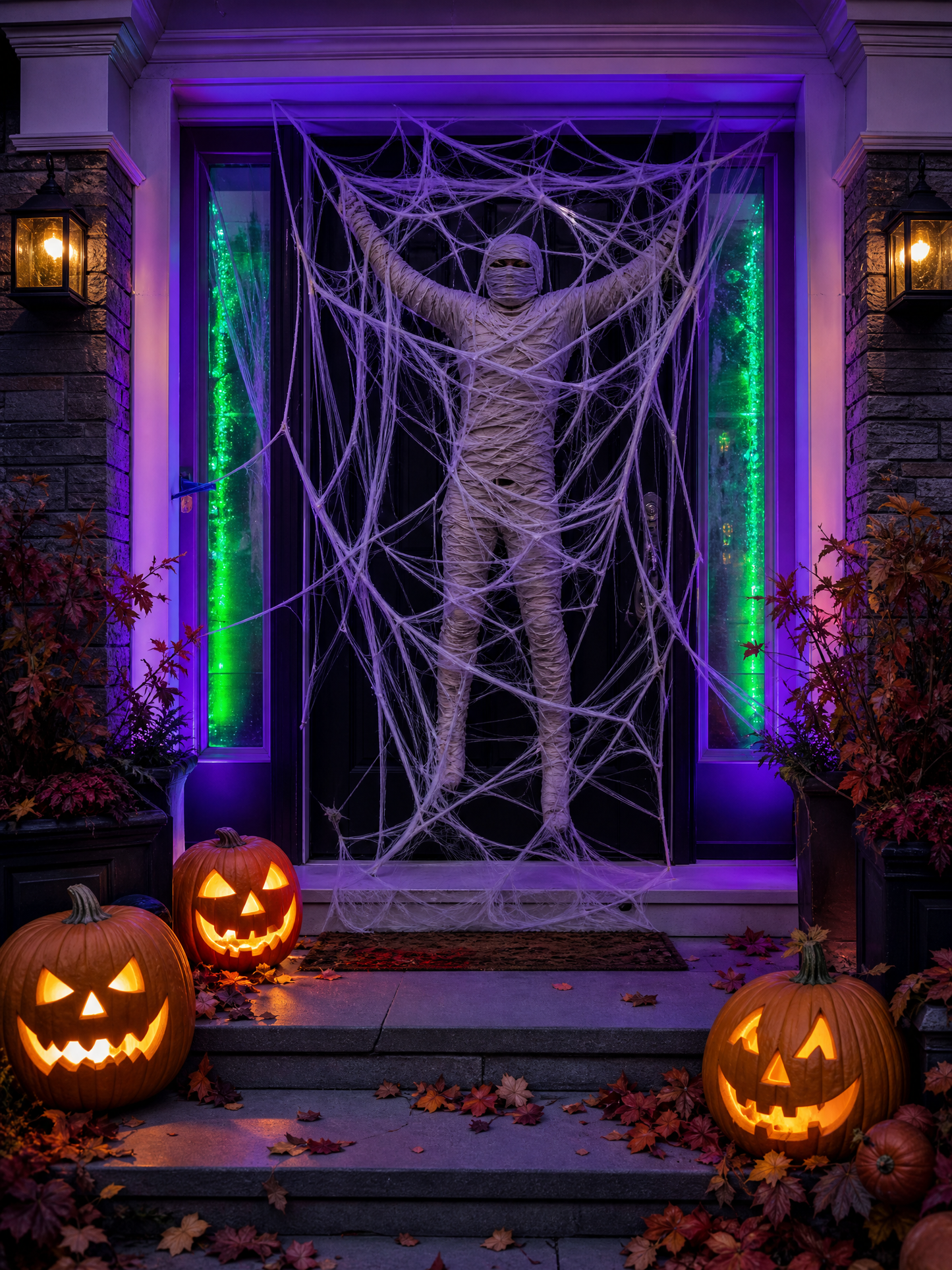 Mummy Spider Web Door Decoration with LED Lights