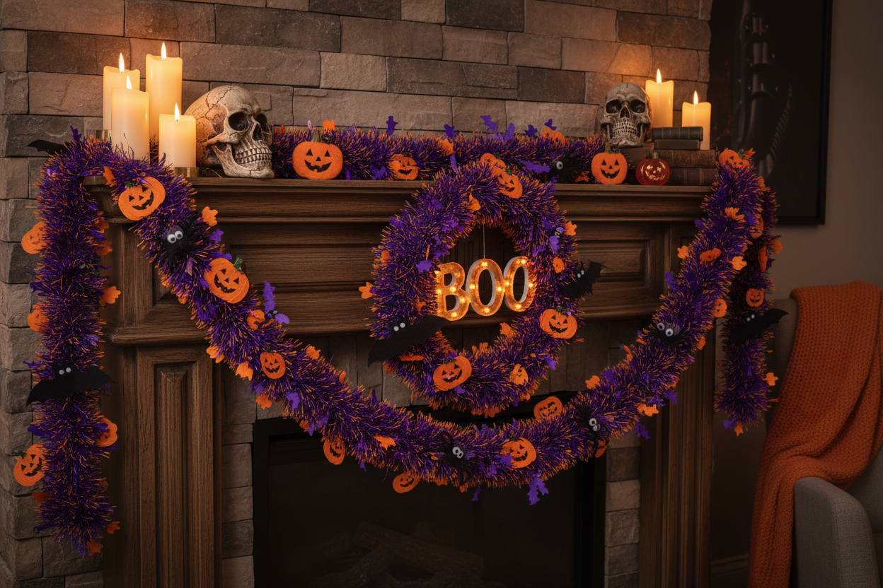 Halloween Garland Mantel Scene