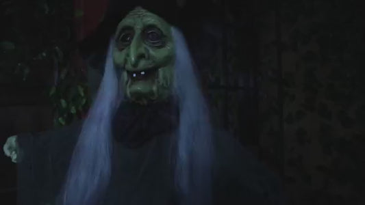 6FT Animatronic Halloween Witch with Glowing Red Eyes & Scary Sounds
