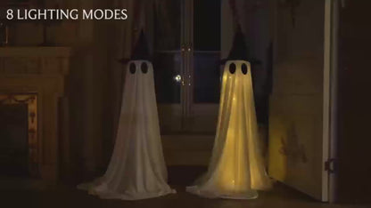 Light-Up Hanging Ghosts with Witch Hats – 2 Pack (4.59 ft)